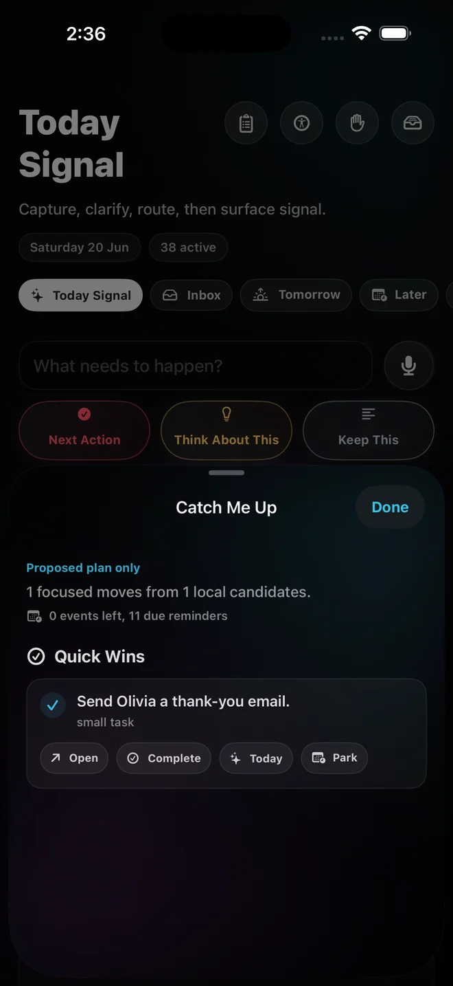 Cuehold Catch Me Up screen